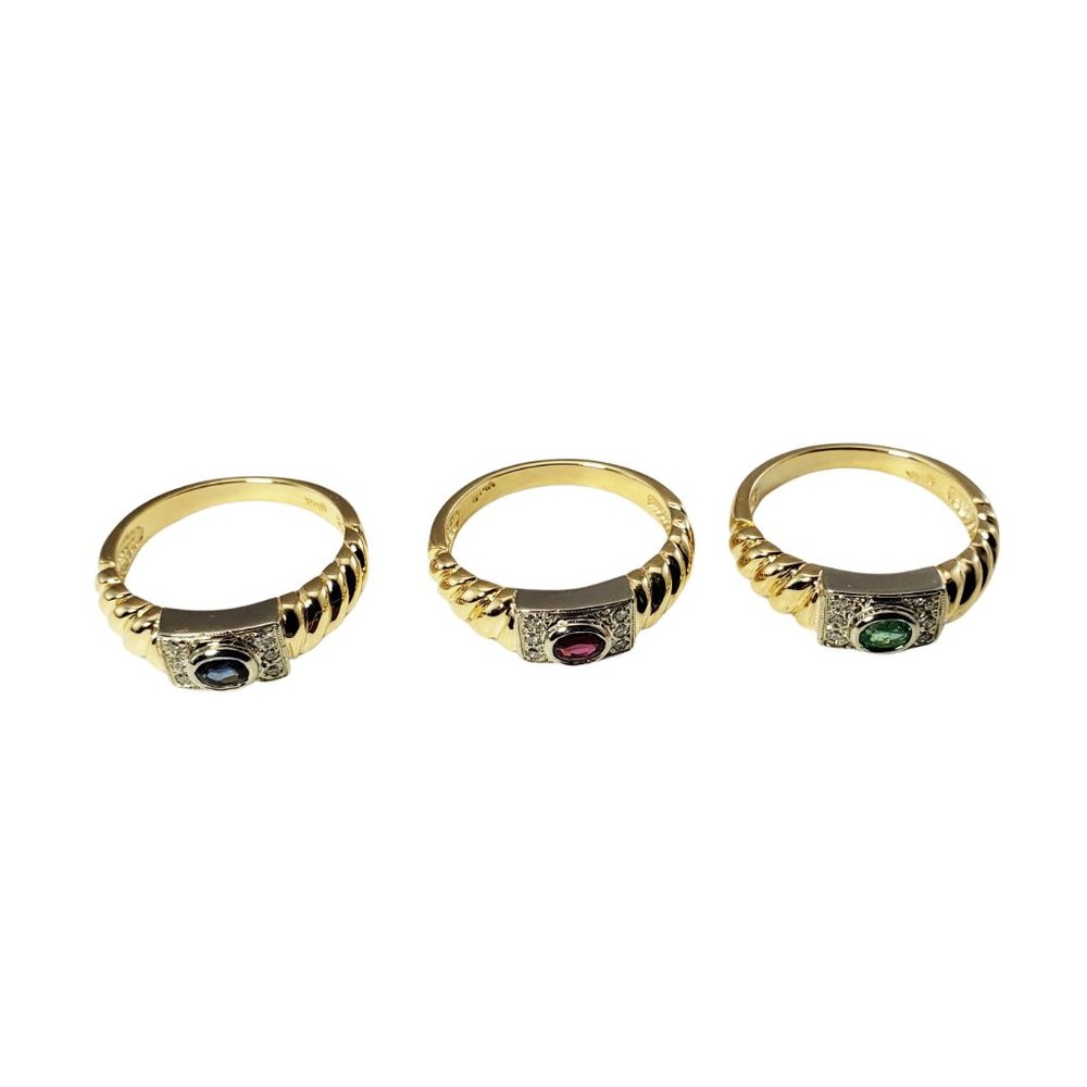 Vintage Set Of 3 Sapphire/Ruby/Emerald And Diamon… - image 3